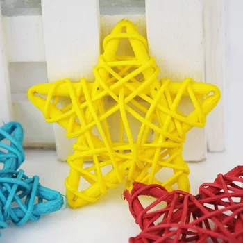 

10pcs 6cm Rattan Stars Pentagram Sepak Takraw Christmas Tree Ornaments Star Pendants Xmas Home Decoration Wedding Party Supplies