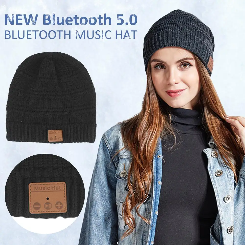 Новинка 2019 шапка для наушников с Bluetooth 5 0 сверхмягкая вязаная музыкальная черная