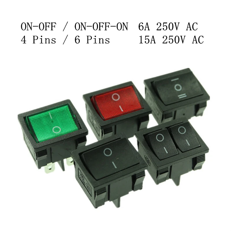 Details about   5pcs KCD5-4N Rocker Power Switch 4-Pin Silver Contact with Light 6A 250VAC