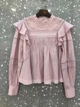 

2020 summer new women ruffles long sleeve blouse tops female high quality vintage hollow shirt tutu 3.28