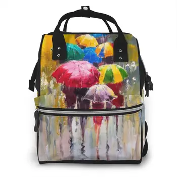 

Rainy Day Oil Painting Nappy Backpack Mummy Bag Large Capacity Mom Baby Multi-function Waterproof Outdoor Travel Diaper Bags