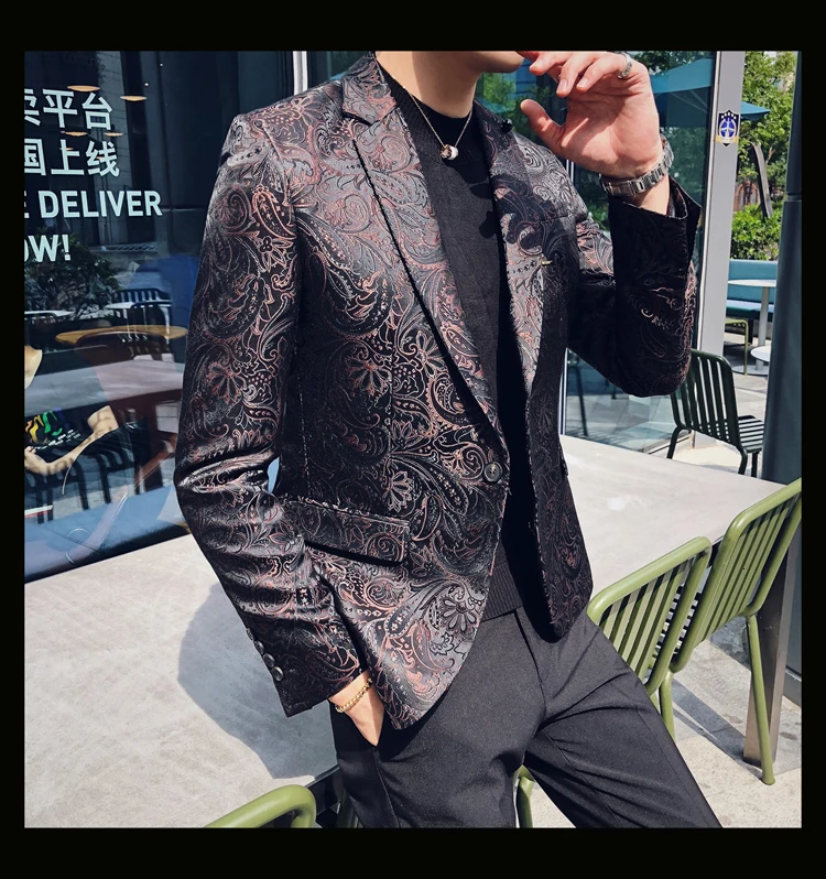Мужской Блейзер в стиле барокко Estampado мужской маскарадный пиджак Masculino Slim Fit Стильный блейзер для курения вечеринки выпускного вечера Свадебный блейзер для мужчин 4xl