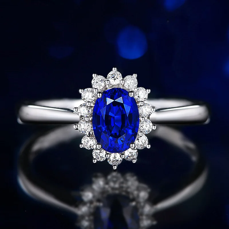 Silver 925 Jewelry Set Earrings Oval Shape Sapphire Zircon Gemstone Pendant Necklace Open Ring for Women Wedding