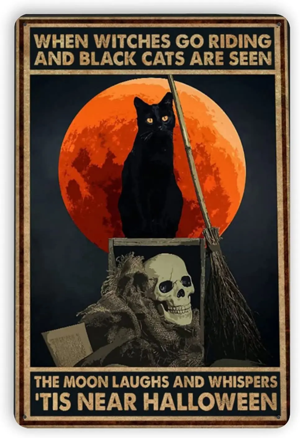 

Ovonetune Metal Tin Signs, Black Cat When Witches Go Riding Vintage Art Tin Sign Decorations Plaque fo Bars Club Cafe Home
