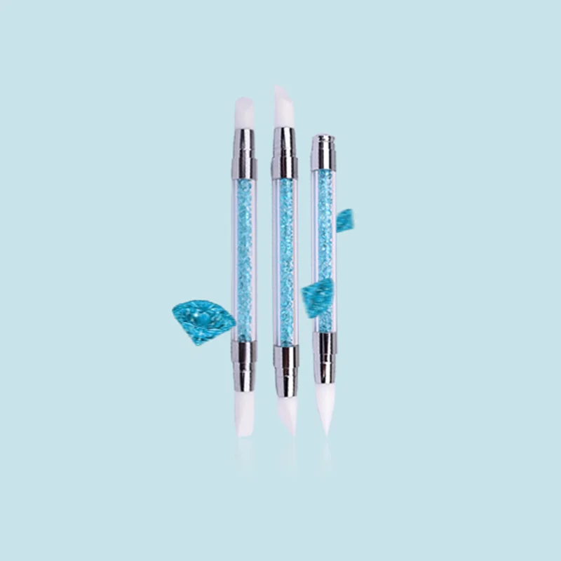 3Pcs Double Head Silicone Nail Art Brushes Crystal Rod Rhinestone  Carving Embossing Pen 3D Design Nail Art Tools 4