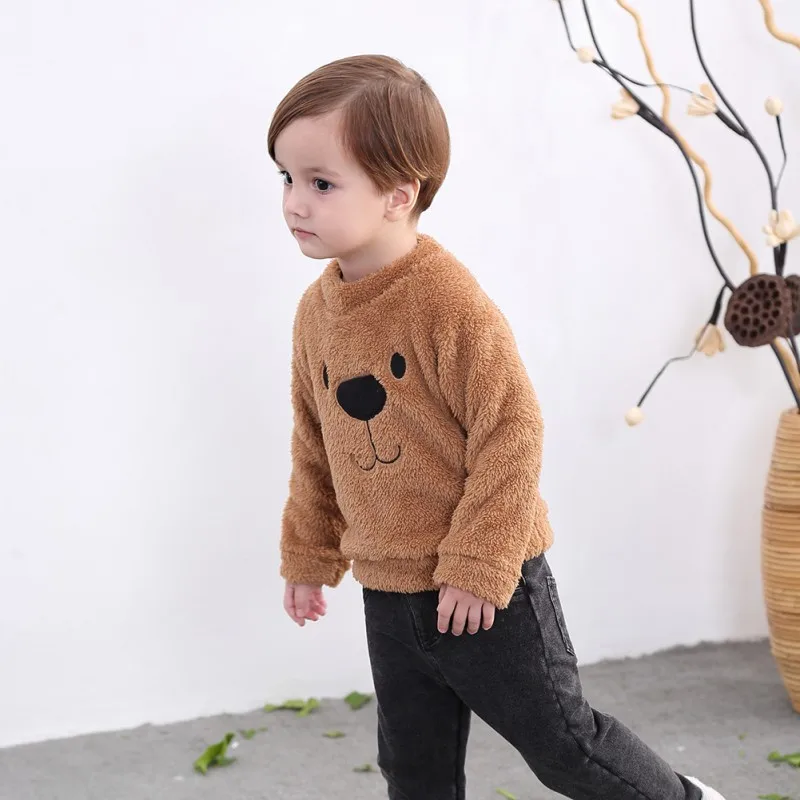  Winter Children's sweater Embroidered Baby Child Girls Boys Bear Double-Faced Feece Warm Long-Sleev
