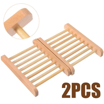 

2pcs Wooden Natural Bamboo Soap Dishes Tray Holder Storage Soap Rack Plate Box Container Portable Bathroom Soap Dish Storage Box