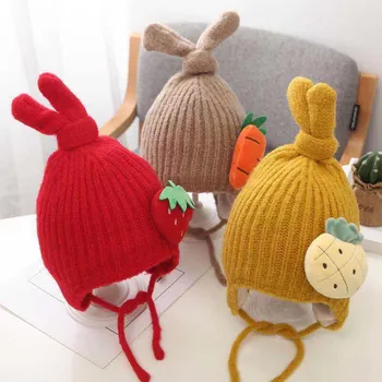 

0-2Years Warm Baby Hat Winter Fruits Cartoon Bonnet Enfant Accessories Baby Cap Cute Rabbit Warm Winter Hats For Kids
