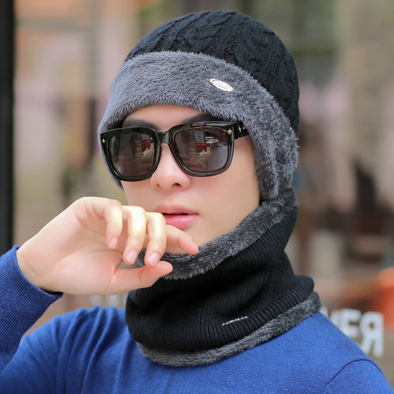 Зимние шапки для мужчин Skullies Beanie шапка зимняя шапка женский шерстяной шарф Кепки s комплект Балаклава маска капор вязаная шапка 55-62 см