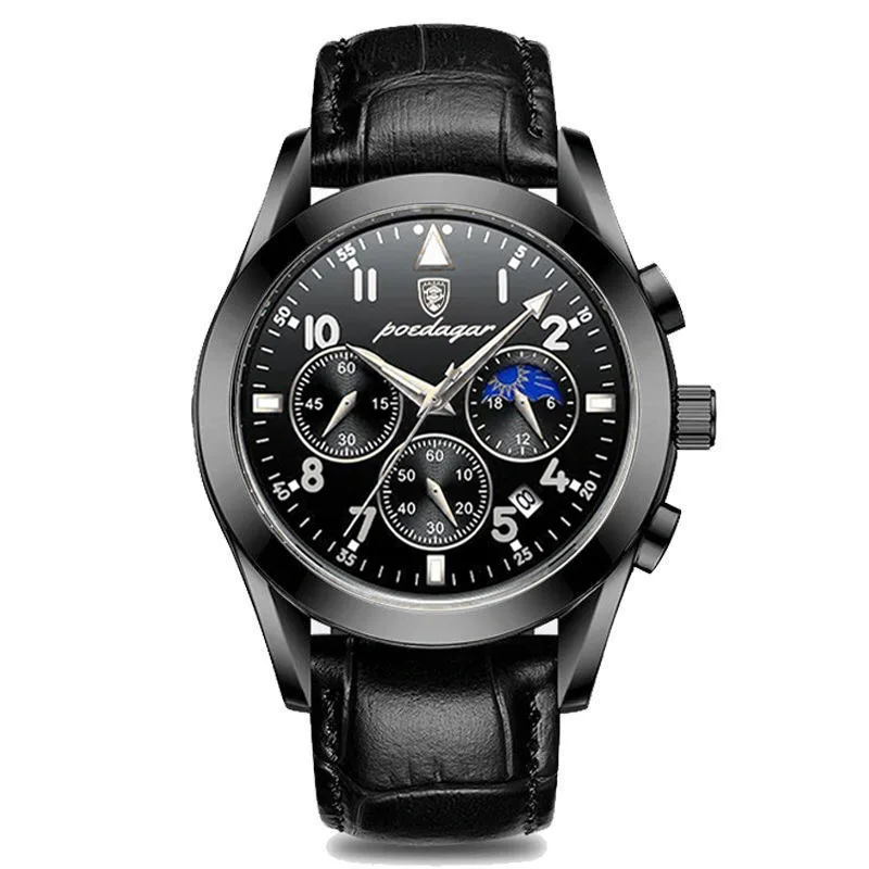 POEDAGAR Men Watches Fashion 2021 New Leather Waterproof Luminous Wristwatch Top Brand Luxury Mens Quartz Relogio Masculino 