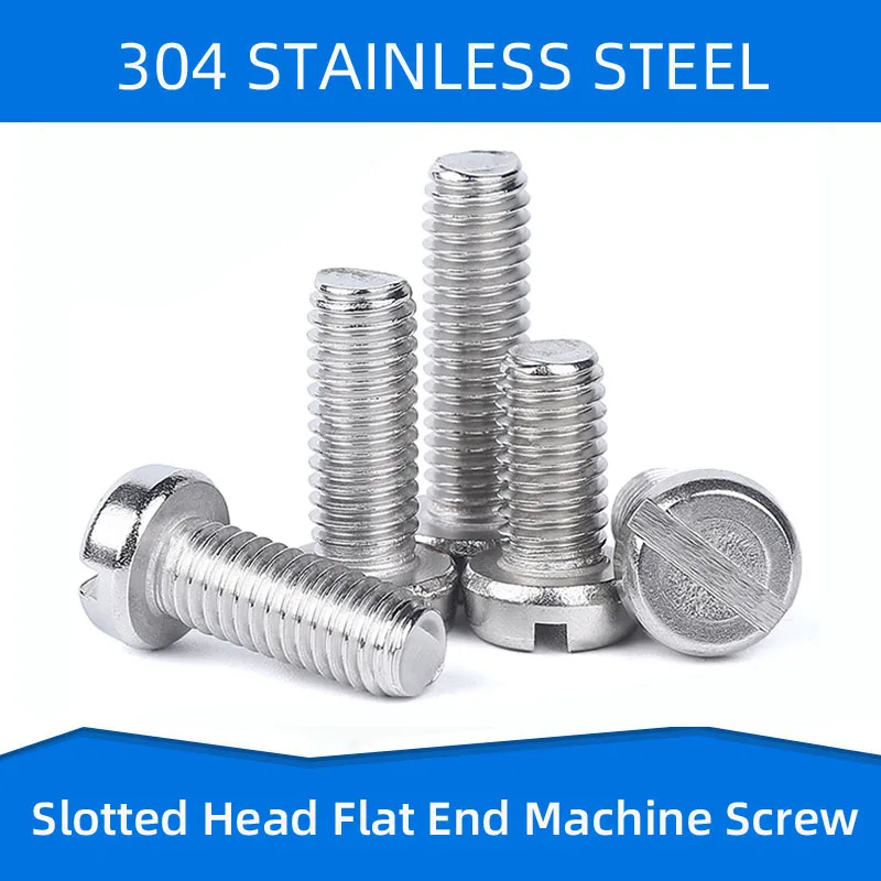 

304 Stainless Steel Slotted Machine Screws with Column CapFlat End Tightening Fastening Screw M1.6 M2 M2.5 M3 M4 M5 M6