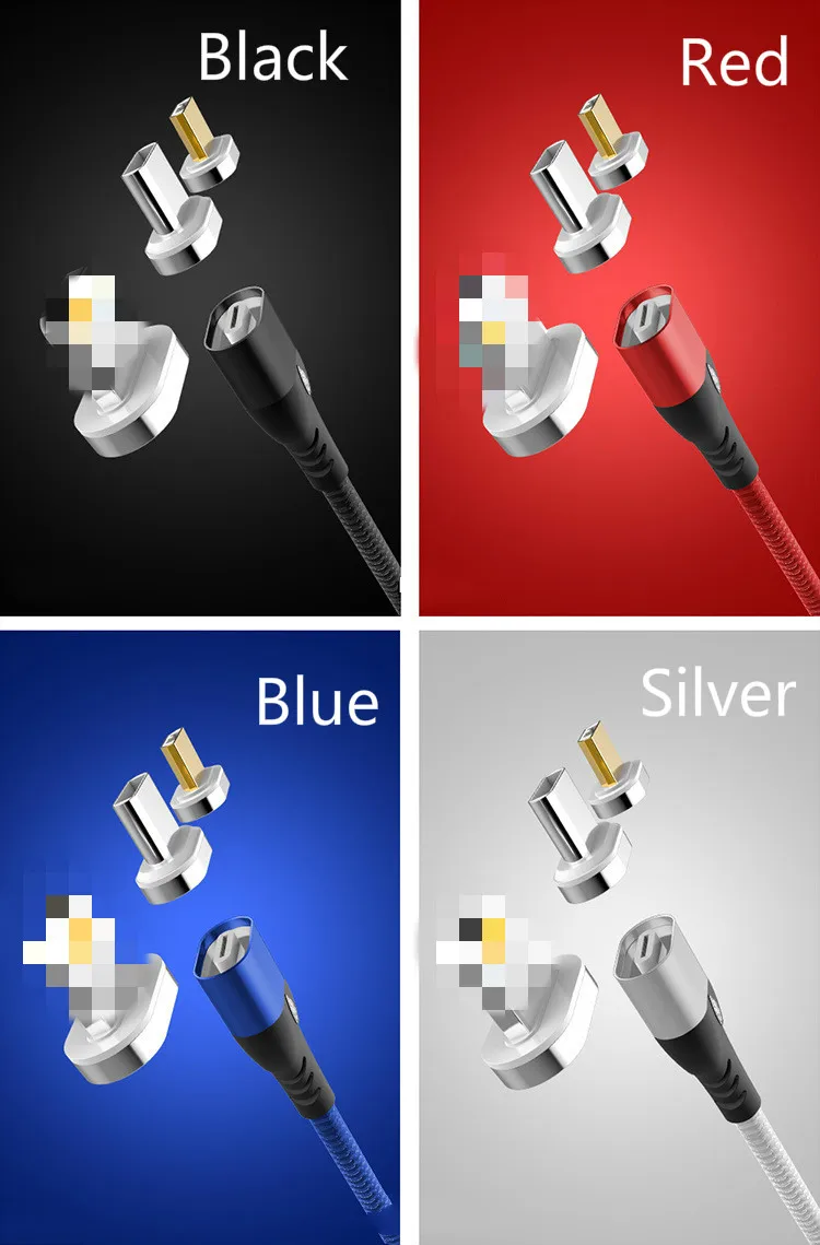 Black with 3 heads Магнитный Micro USB кабель для iPhone samsung type-c быстрая зарядная зарядка магнит Зарядное устройство USB type C кабели для мобильных телефонов - Цвет: Black with 3 heads