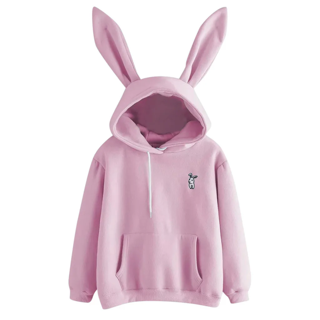 

Kawaii Sweet Rabbit Ears Hooded Sweatshirt Women Hoodies Harajuku Loose Embroidery Cartoon Pullovers Tracksuits Sweatshirt Plus