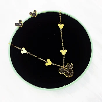 

Cartoon Mouse Zircon Pendant Necklace Titanium Steel Chain Necklace Inlaid Zircon Fashion Trendy Women Jewelry Birthday Gift