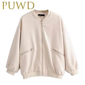 

PUWD 2019 Autumn women's suede effect pilot jacket Beige loose fashion