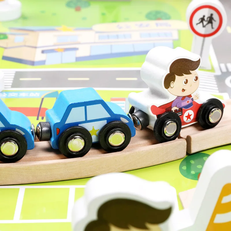 

MWZ City Camera Track Traffic Scene Set Wooden Children'S Educational Train Camera Track Assembled Building Blocks Toy