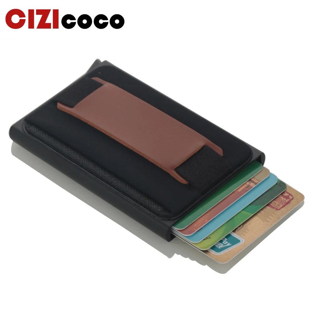 

Cizicoco Aluminum Card Holder With Elastic Back Pouch RFID Blocking ID Credit Card Holder Automatic Pop up Credit Card Case