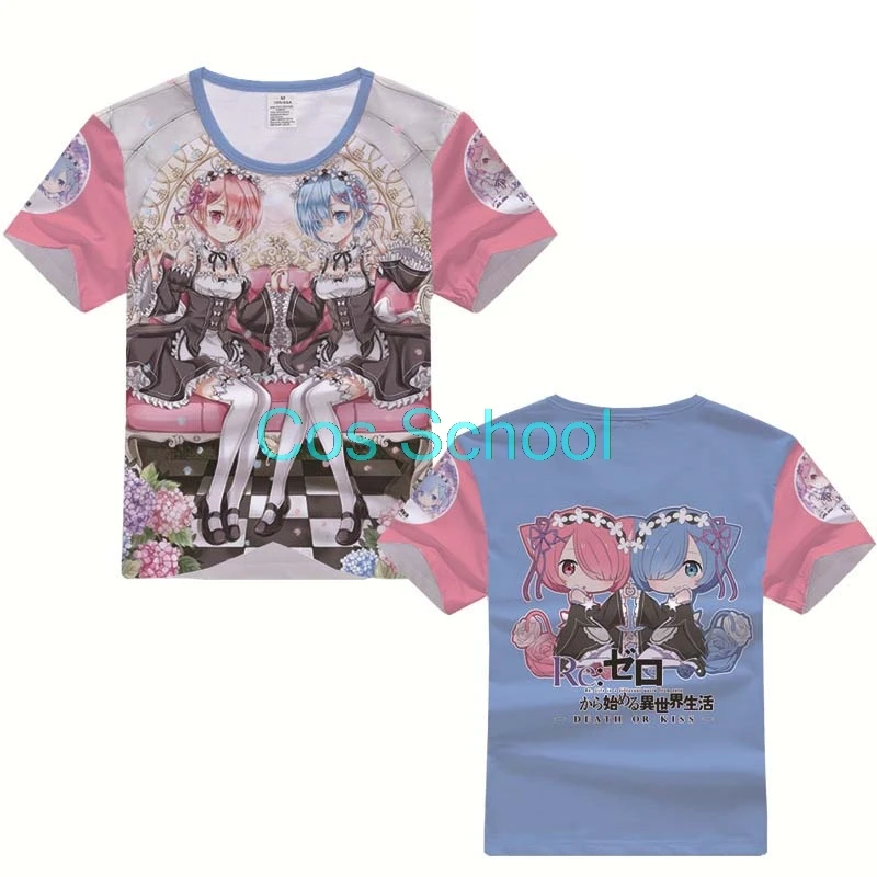 Аниме рам и рем футболка для косплея Re: Zero Starting Life in anthorn World Emilia Costumes Rem с короткими