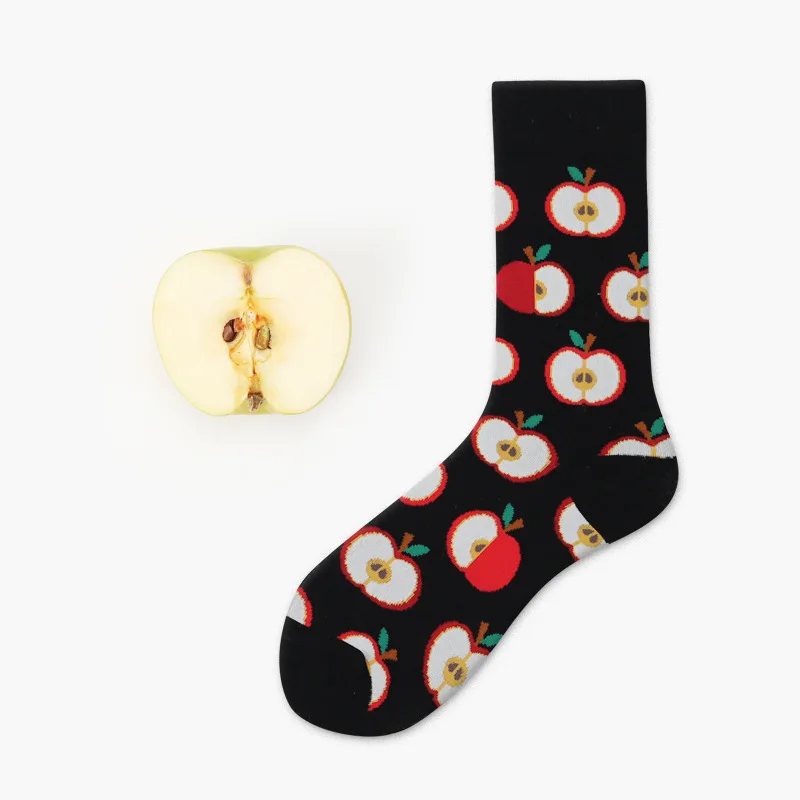 Авокадо омлет бургер суши яблоко завод фрукты еда носки короткие носки хлопковые с забавным женские зимние мужские унисекс счастливые носки женские - Цвет: Apple