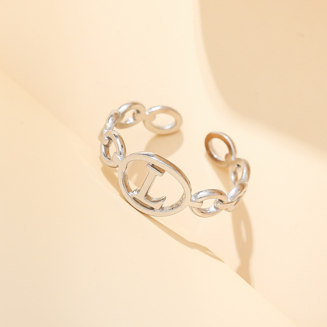 Out A-ZLetter 2Colors Metal Adjustable Opening Ring Initials Name Alphabet Female Party Fashion Jewelry Christmas Present