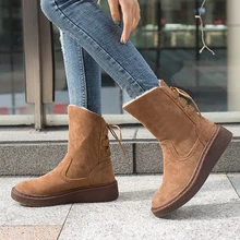 Rimocy/; зимние женские теплые ботинки из искусственной замши; Теплая обувь на шнуровке сзади; женские ботильоны на плоской платформе с густым мехом; цвет коричневый, черный