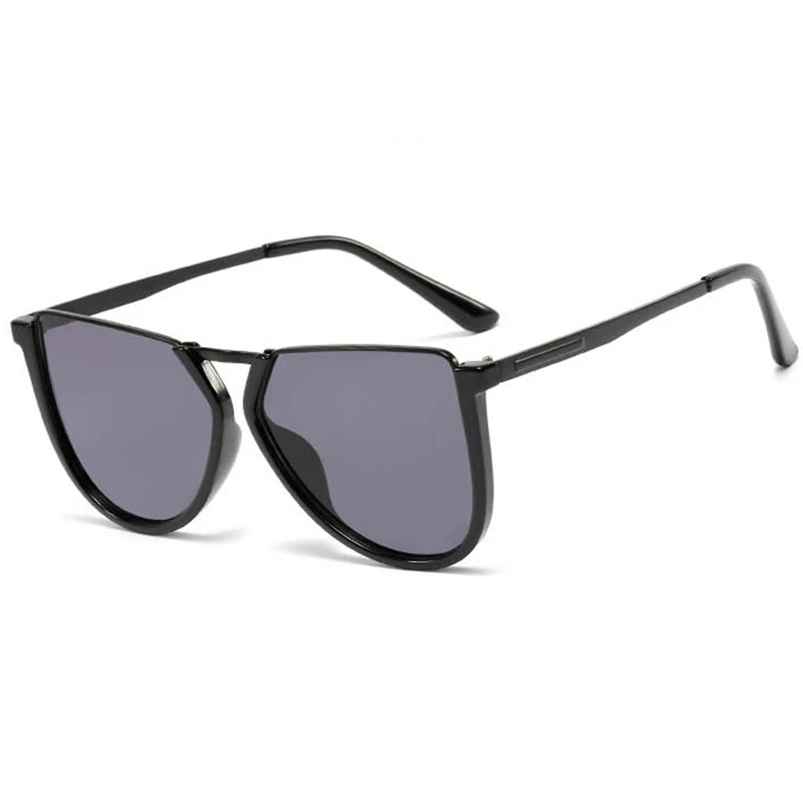 Black Винтажные женские солнцезащитные очки Cateye, Ретро стиль, полуоправа, солнцезащитные очки для женщин, фирменный дизайн, элегантные оттенки, женские очки, черные - Цвет линз: Black