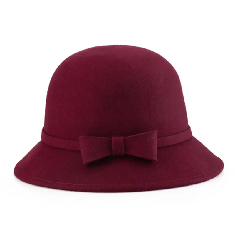 Womens 1920s Vintage Style Faux Wool Cloche Bowler Bucket Hat with Bow Accent - Цвет: 5