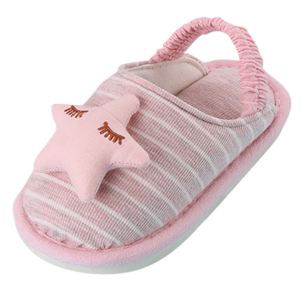 Обувь для малышей, обувь для мальчиков и девочек с рисунком из мультфильма «Звездный кролик», теплые домашние тапочки, шлепанцы, детская обувь, зима, Sapato Infantil - Цвет: Розовый