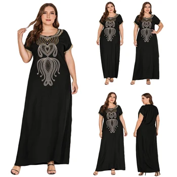 

Plus Size Muslim Women Loose Maxi Dress Islamic Abaya Short Sleeve Summer Ramadan Robe O-neck Kaftan Jilbab Arab Clothing New
