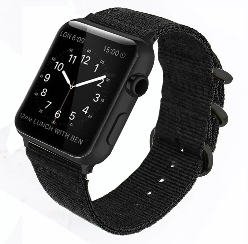 Black Ремешок Nato для apple watch band apple watch 5 4 3 44 мм 40 мм iwatch band 42 мм 38 мм correa ремешок для часов браслет аксессуары для часов - Цвет ремешка: Black