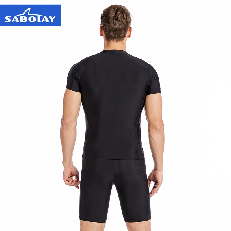L-4XL 5XL Plus Size Short Sleeve Swimsuit Men Rash Guard Surfing Suit Swim Shirt Shorts Rashguard Sails Diving Wetsuit Clothes