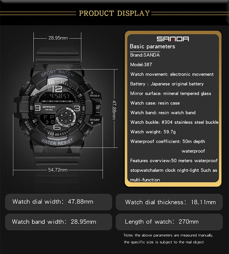 SANDA брендовые военные часы мужские светодиодный цифровые часы G Открытый Многофункциональный 30 м водонепроницаемые спортивные часы relojes hombre