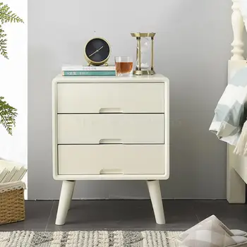 

All solid wood bedside table pine Nordic simple modern European children small bedroom small mini white