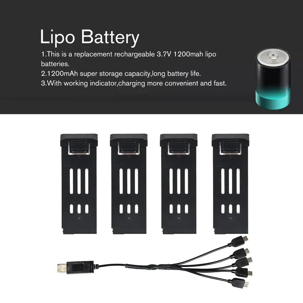 4 шт. 3,7 в 1200 мАч Lipo батарея с зарядным устройством кабель для E58 JY019 RC Дрон запасные части заменить аккумуляторные батареи