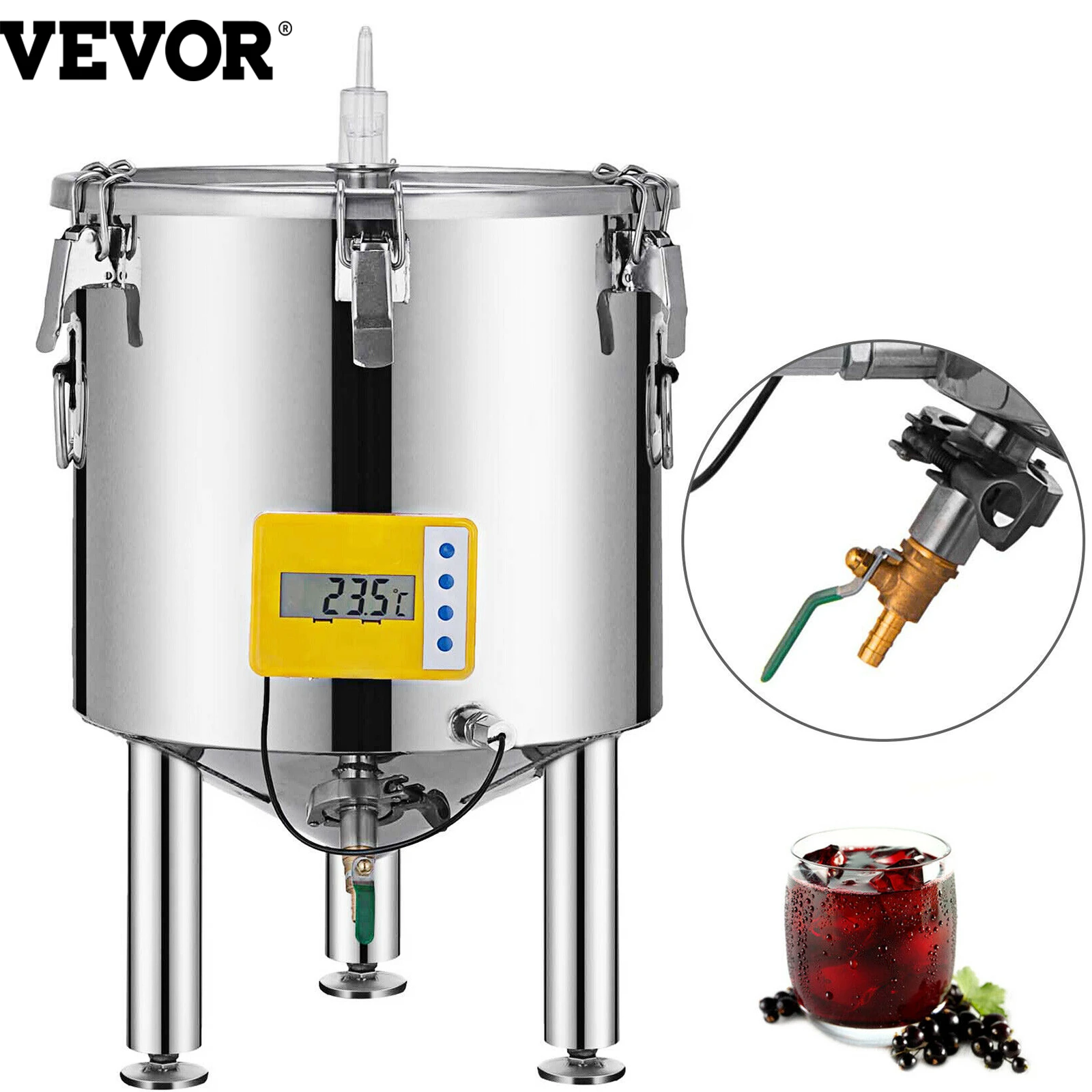 Vevor Brew Fermenter Bucket 304 Stainless Steel 15l50l Wine Pot High Sealing For Beverage Dairy