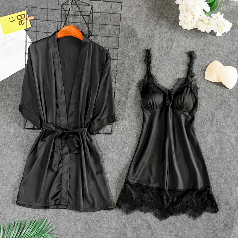 Черное сексуальное Для женщин комплект из 2 предметов топ с лямками пижамы набор