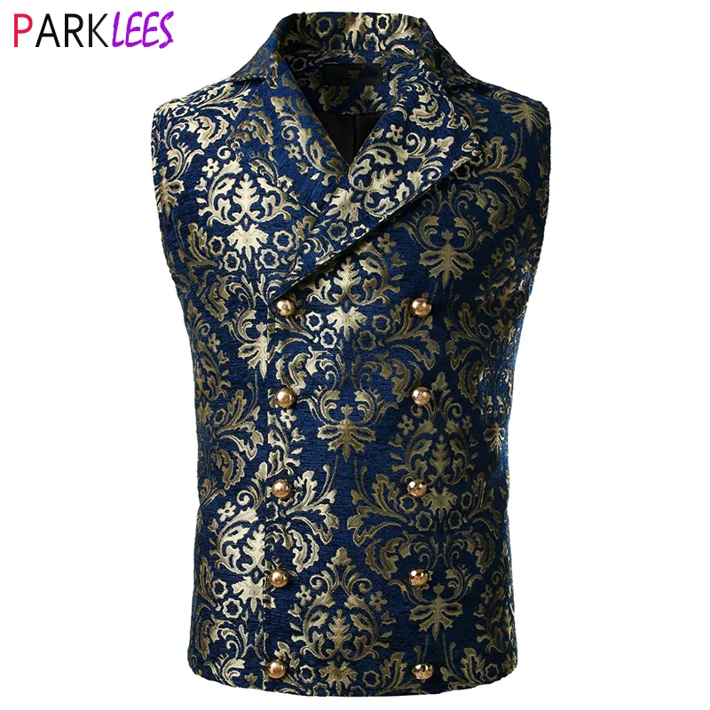 thumbnail image 2 of Men's Victorian Steampunk Vest - Slim Fit Brocade Jacquard Waistcoat With Floral Paisley Pattern 2 of 12