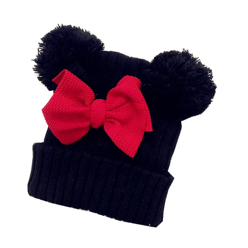 Зимняя детская шапка, шапки с помпонами, вязаная шапочка для детей, для маленьких девочек и мальчиков, для новорожденных, реквизит для фотосессии, теплые милые рождественские шапки D1395 - Цвет: D1395 black