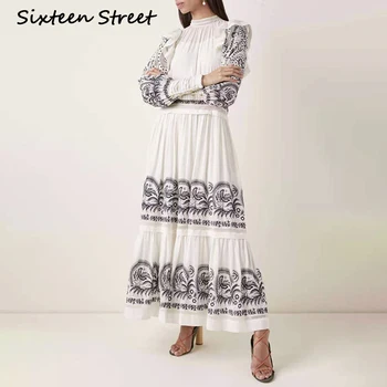

SIXTEEN STREET Vintage Woman Dress Long sleeve patchwork floral printed elegant long party Dresses female luxury runway vestido