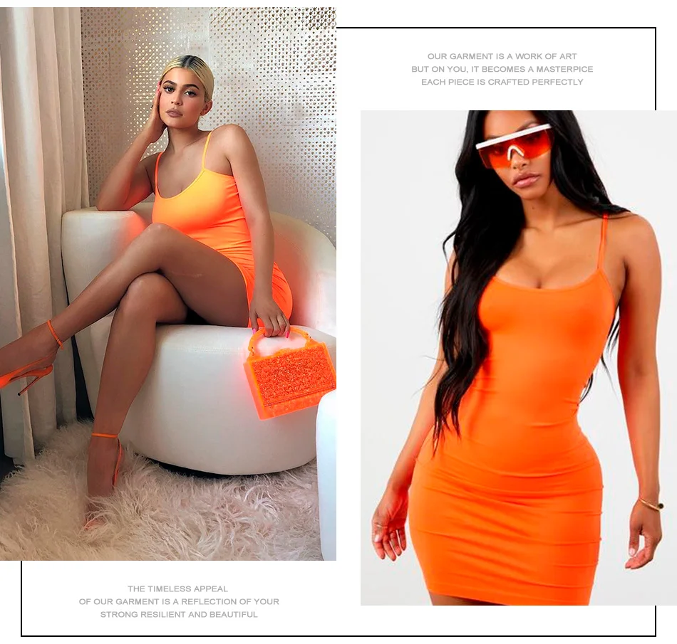 New Orange Neon Bodycon Kylie Jenner Casual Mini Party Night Summer Dress - kylie-jenner-outfits