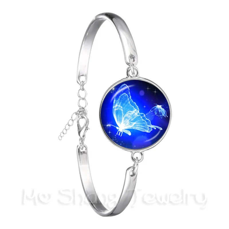 New Beautiful Blue Butterfly Glass Dome Birds Art Picture Cabochon Silver Plated Chain Bracelet For Women Gift | Украшения и