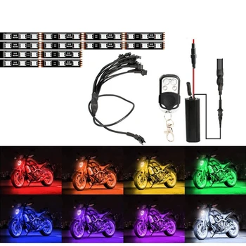 

4pcs/set Classic Motorcycle RGB LED Light Kit Strips Practical Multi-functional Durable Remote Control Underglow Lights