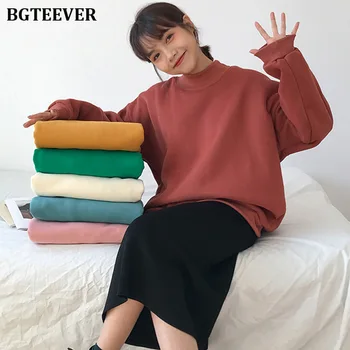 

BGTEEVRE Thicken Loose Women Sweatshirt Solid Turtleneck Full Sleeve Female Pullovers Hoodies Casual Loose Female Tracksuit 2019