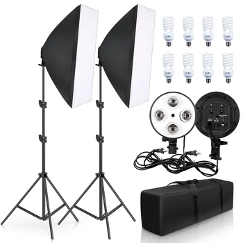 SH-Kit de cuatro lámparas de fotografía, Softbox de iluminación de 50x70CM, con bombilla soporte E27, accesorios de caja suave para estudio fotográfico y vídeo, 8 Uds.