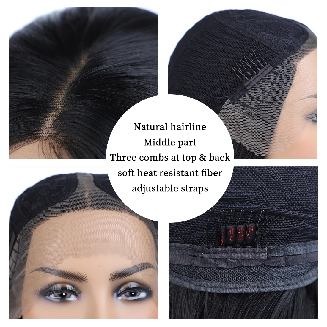 Парики из синтетических волос с короткой волнистой окантовкой, парики из натуральных черных яки, прямые парики средней части для женщин