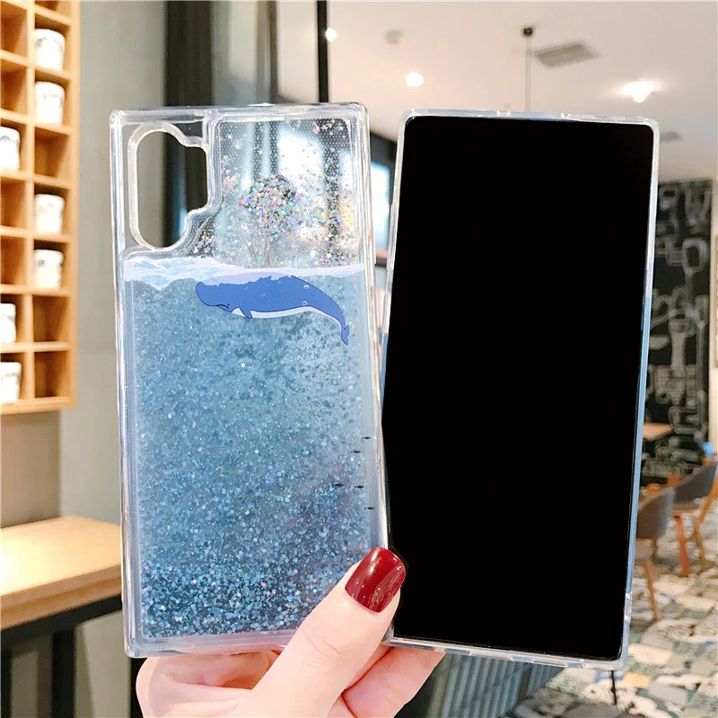 Для samsung Note 10 Plus, блестящий чехол с изображением Кита и акулы, динамический жидкий зыбучий песок, движущийся чехол для Galaxy S8, S9, S10 Plus, A30, A50, A70