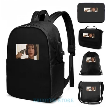 

Funny Graphic print Mathilda the Professional USB Charge Backpack men School bags Women bag Travel laptop bag