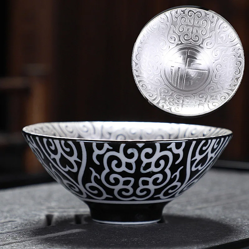 Высококачественная Посеребренная керамическая чайная чашка посуда китайский чайный набор кунг-фу чайная чашка чашки фарфор для Пуэр Улун чайная керамическая чашка - Цвет: 1 pcs