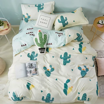 

Bedding Set Cactus Pattern Fresh Style Simple Home Textiles Duvet Cover Set Flat Bed Sheet Quilt Cover Bed Linen Set