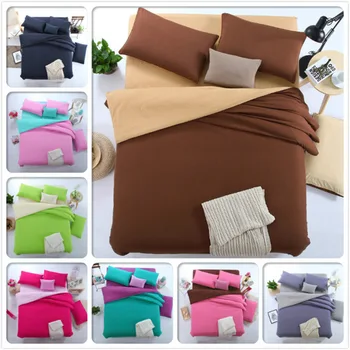 

4 pcs Set Duvet Cover Bed Sheet Pillowcase Plain Color Cotton Bedlinen 2m 2.2m Bedclothes King Queen Full Double Size Bedspreads